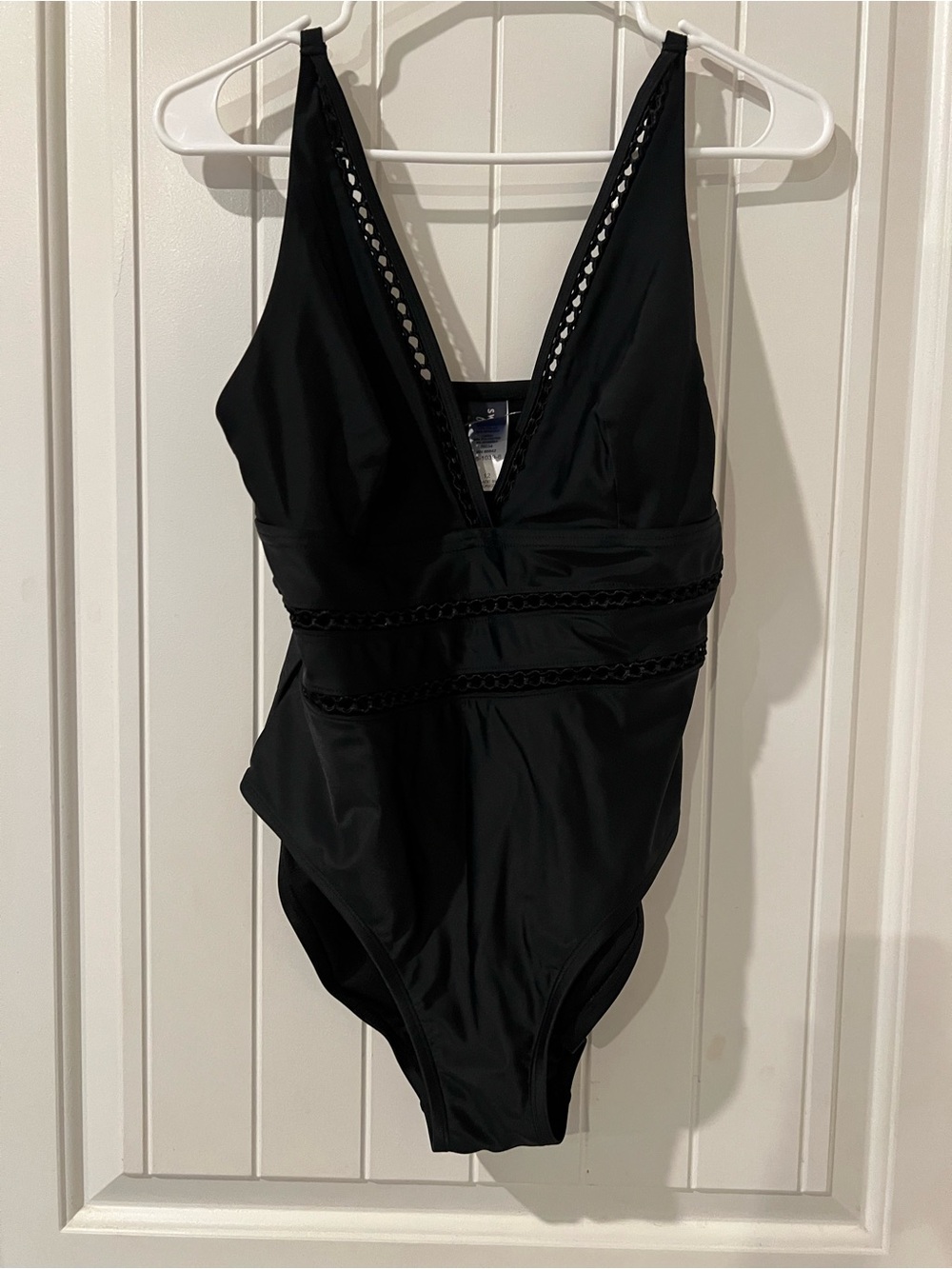 Swimsuits For All Black One-Piece Swimsuit with Ladder Trim